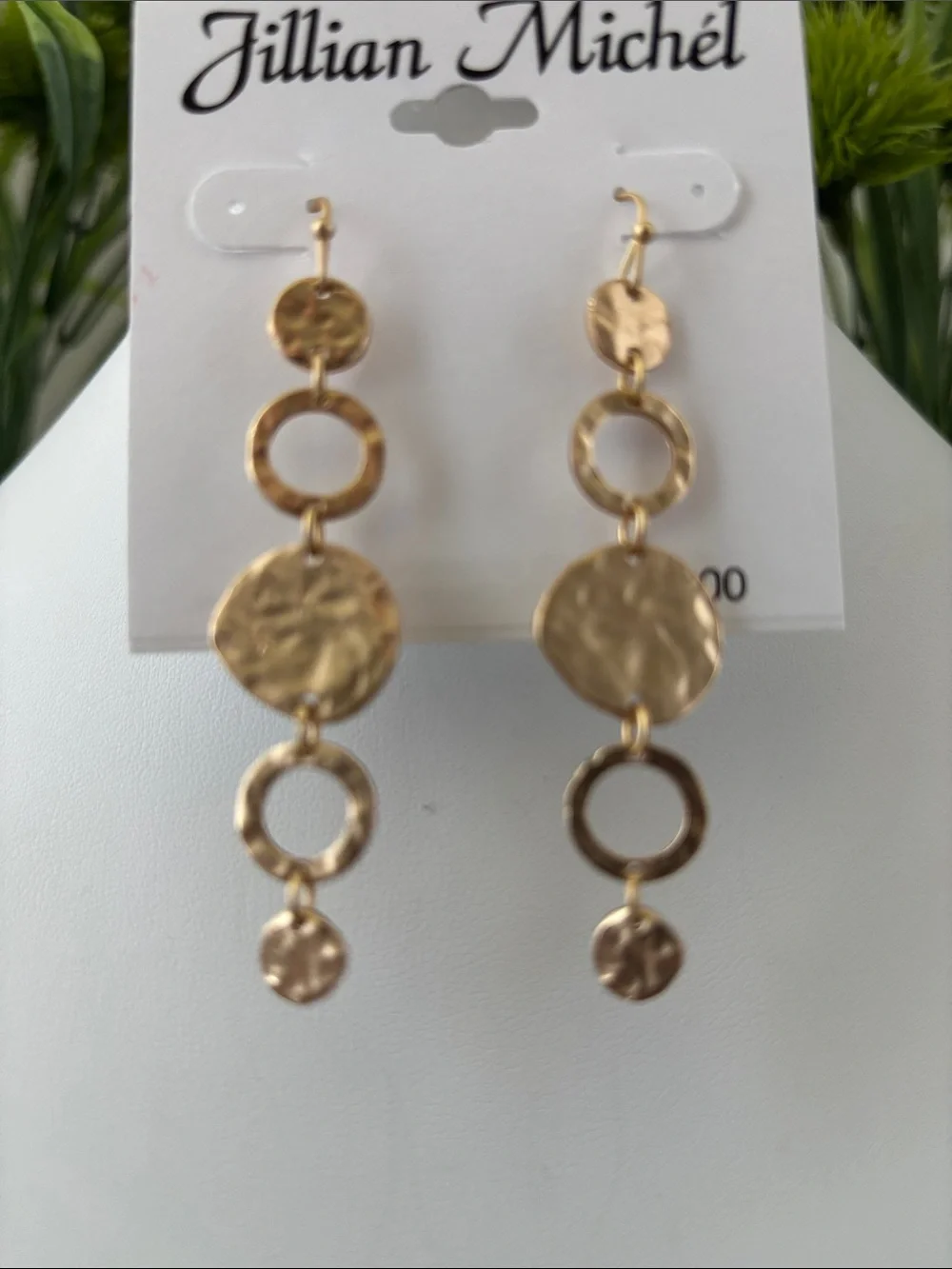 Jillian Michel hammered gold-toned metal circular open rings & discs,dangle